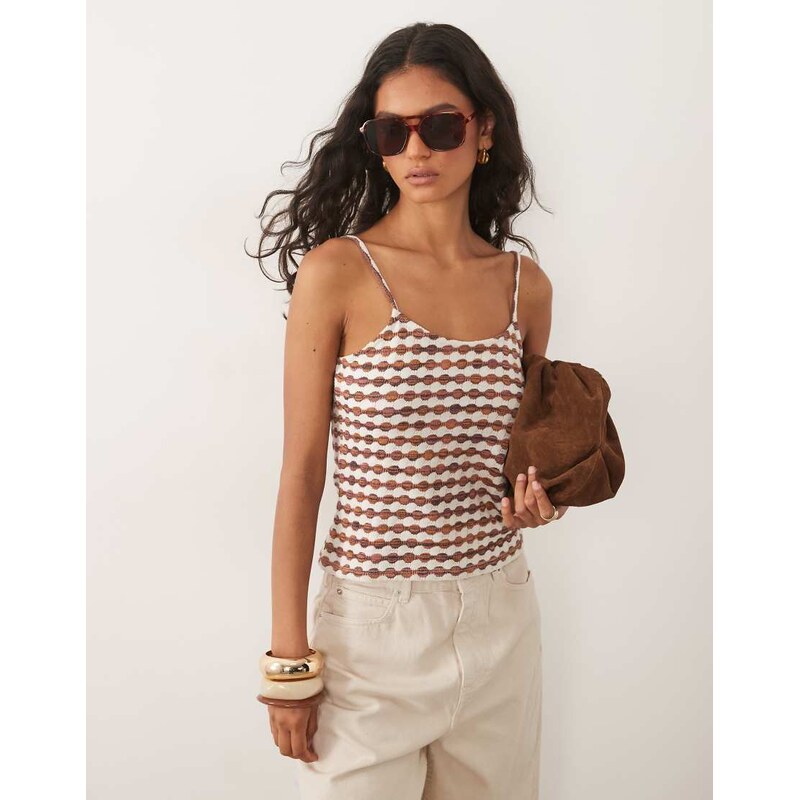 ASOS DESIGN crochet jersey cami top co-ord in chocolate and