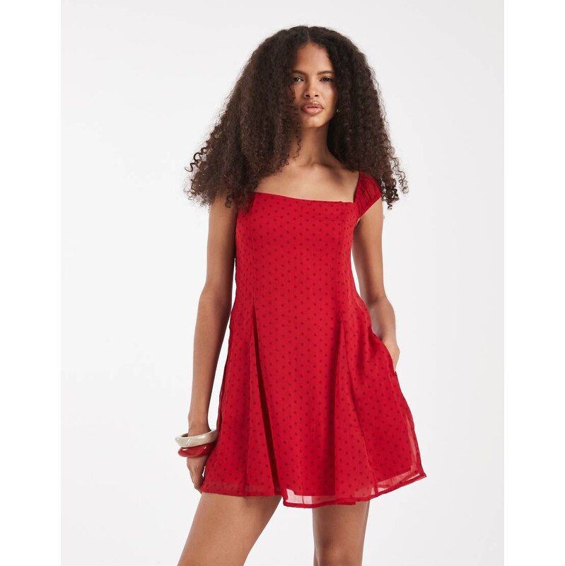 Hollister square neck chiffon mini dress in red