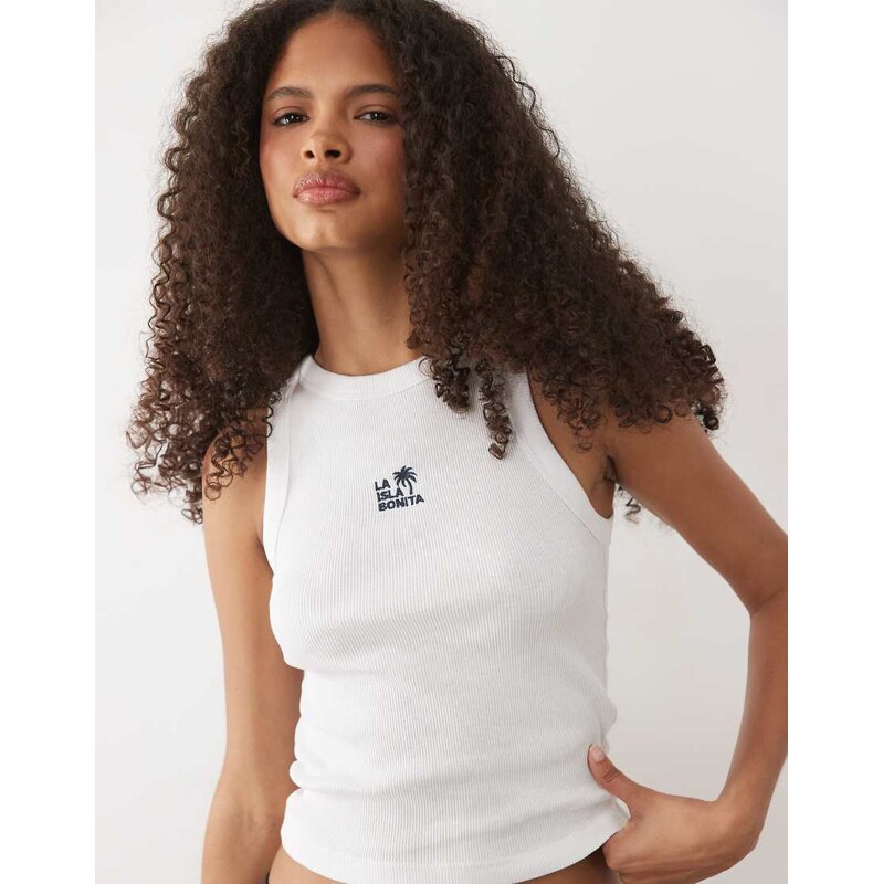 Mango Teen La Isla Bonita 100% cotton racer vest in white