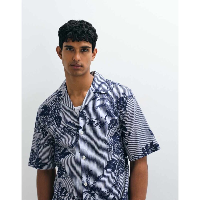 Mango graphic floral striped shirt in blue