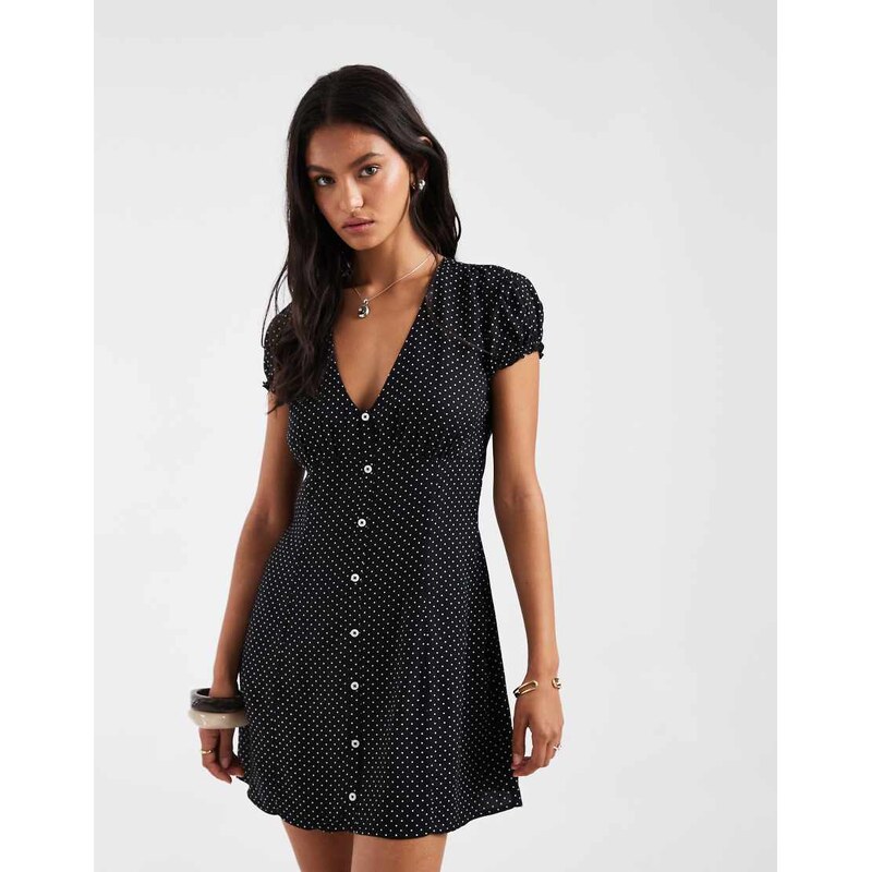 Hollister v neck mini dress in black polka dot