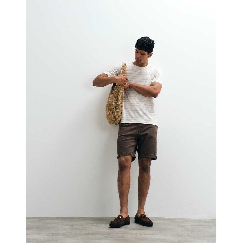 Mango roll hem denim shorts in brown