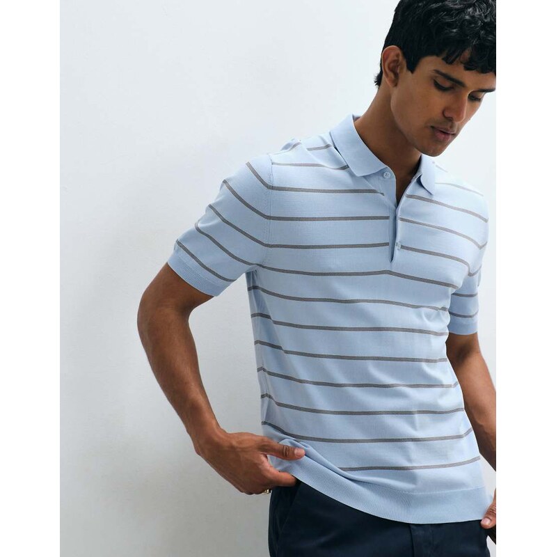 Mango knitted striped polo t-shirt in light blue