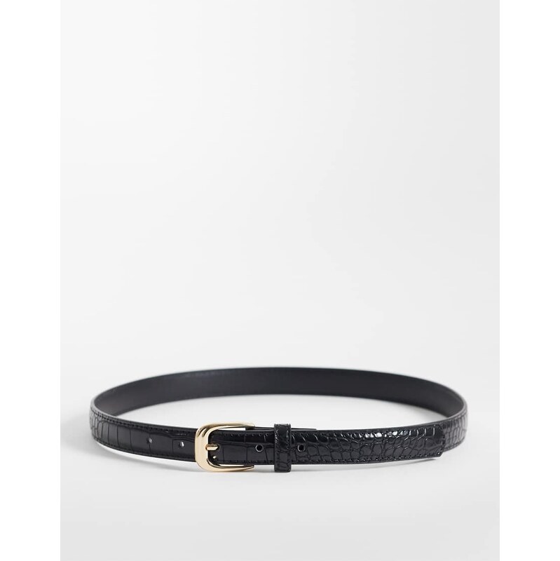Mango slim croc effect belt in black