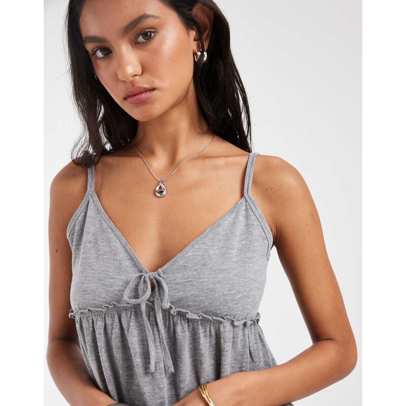 Hollister tie front babydoll cami top in grey