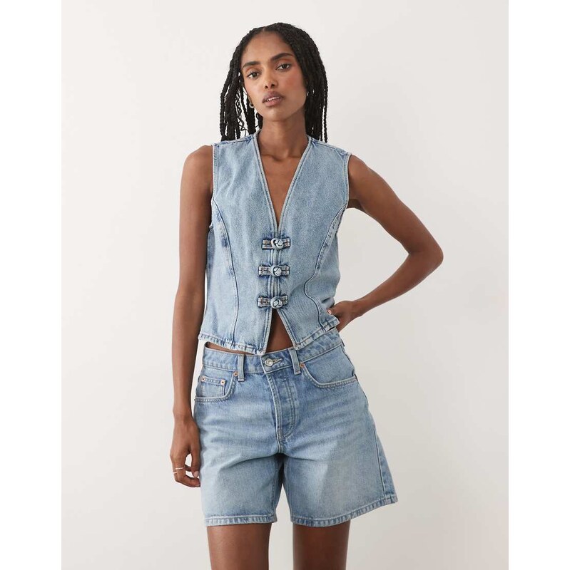Mango Bimba 100% cotton waistcoat co-ord in light blue