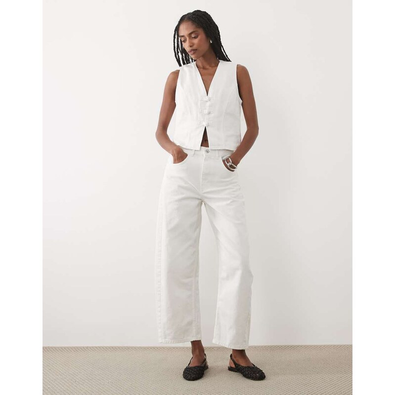 Mango Bimba 100% cotton barrel jean co-ord in white