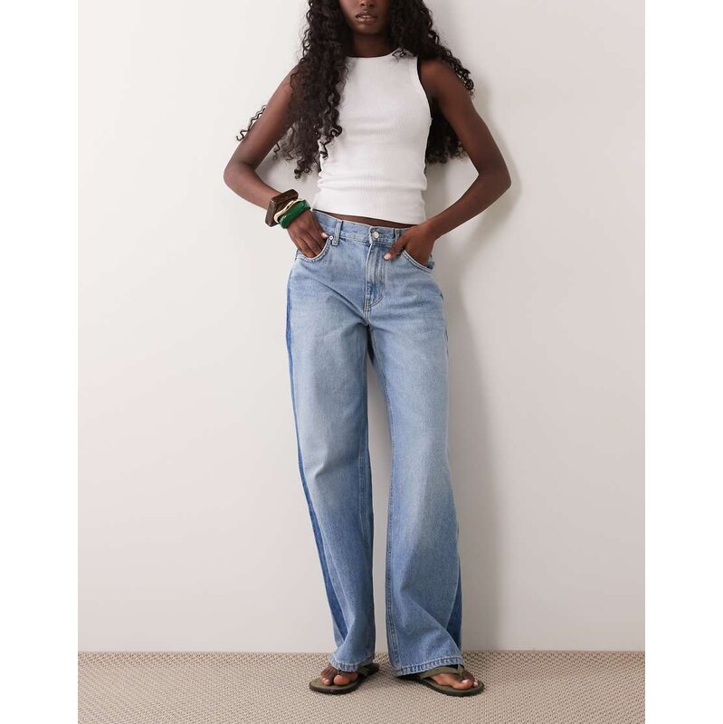 Mango Ruby 100% cotton side panel straight jean in light blue