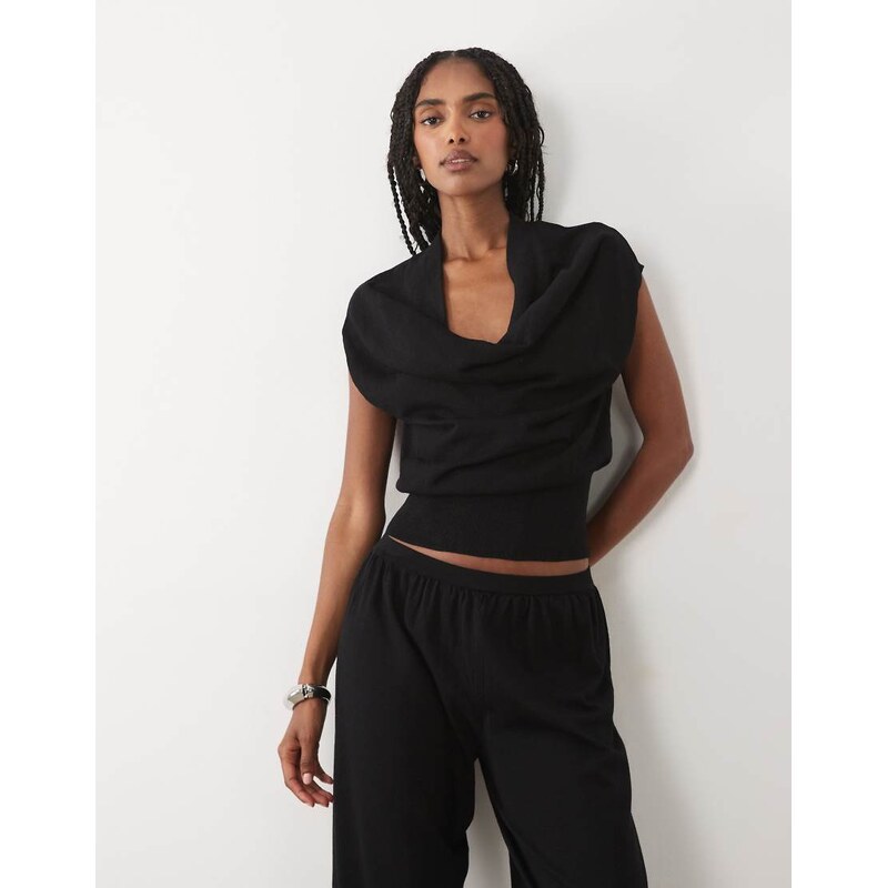 Mango Lalala cowl neck sleeveless top co-ord in black