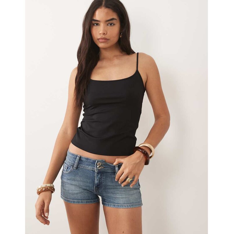 Mango polyamide strappy cami top in black