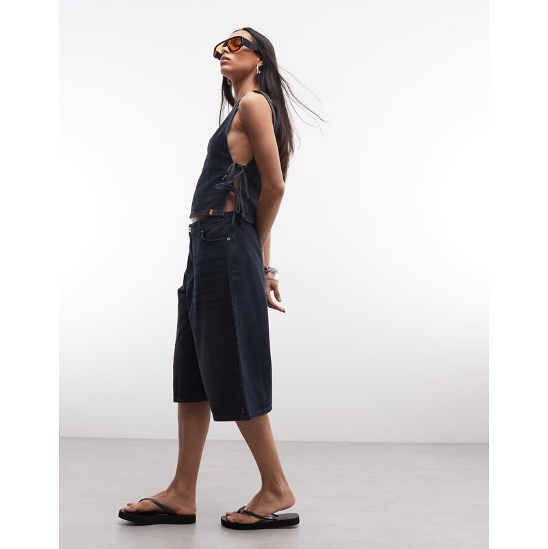 COLLUSION denim baggy culotte co-ord in grunge blue dark wash