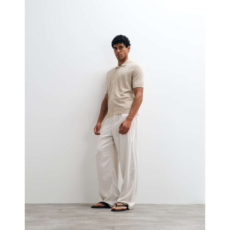 Mango retro fine knit shirt in ecru-Neutral