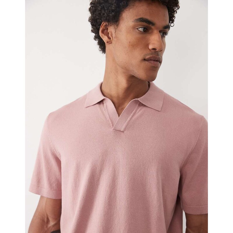 ASOS DESIGN Essential relaxed fine-knit notch polo in pink