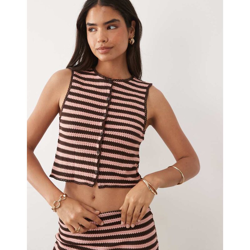 Mango Terra knitted waistcoat co-ord in pink and brown stripe
