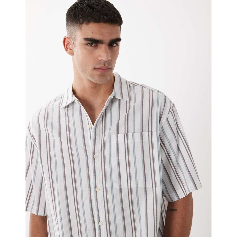 ASOS DESIGN boxy oversized textured stripe shirt in blue