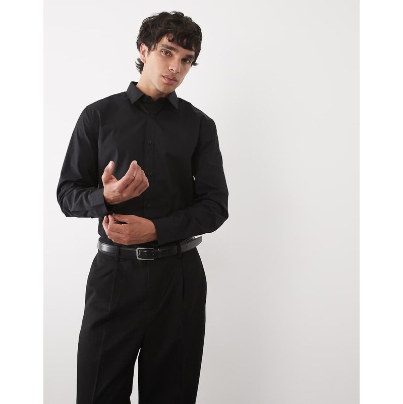 ASOS DESIGN regular fit smart shirt in black
