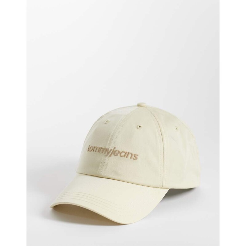 Tommy Jeans unisex script logo cap in cream-White