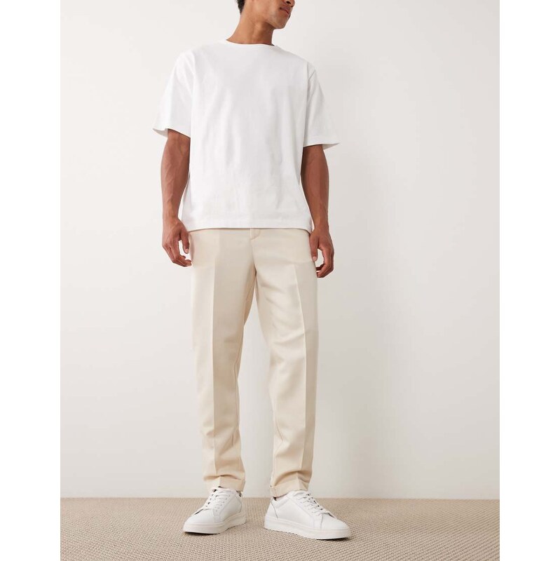 ASOS DESIGN smart tapered trousers in ecru with elasticated