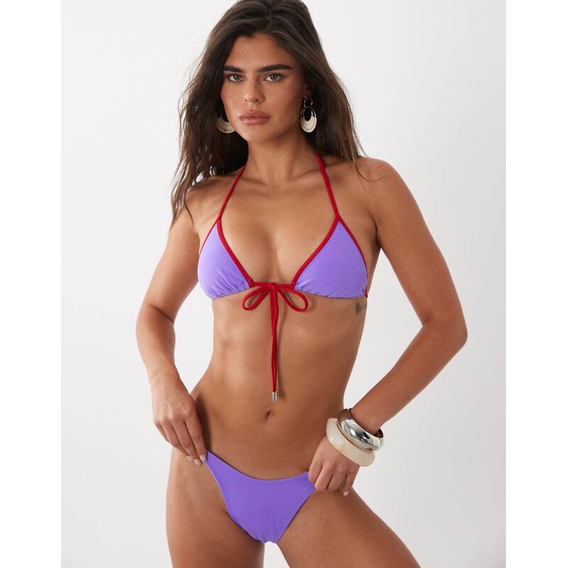 ASOS DESIGN Mara towelling triangle bikini top with contrast
