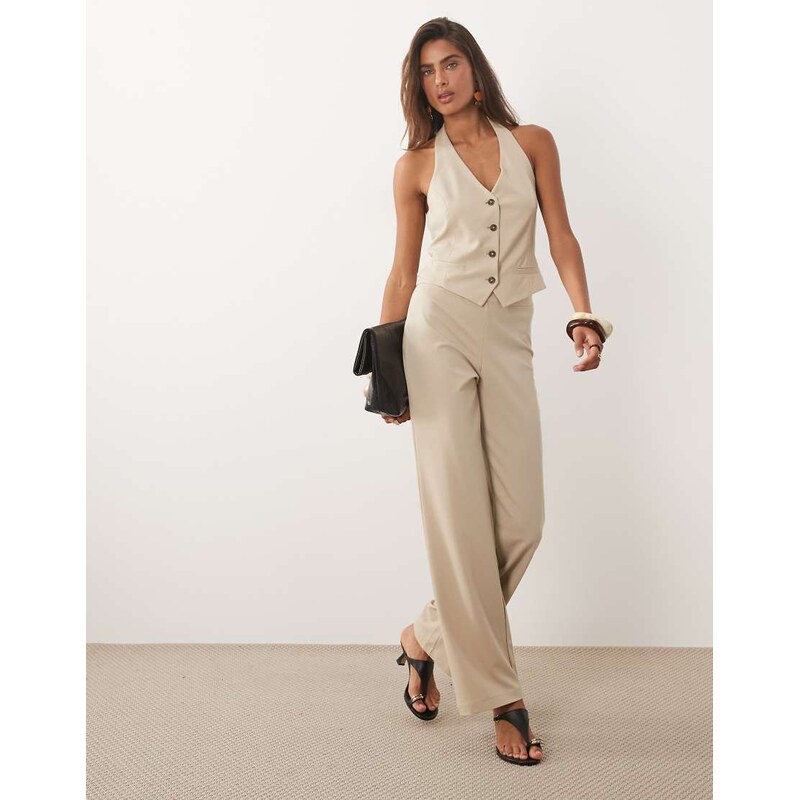 Mango Evans straight trouser co-ord in beige-Neutral
