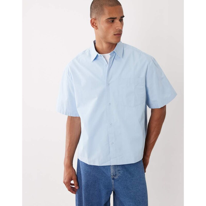 ASOS DESIGN boxy oversized poplin shirt in blue