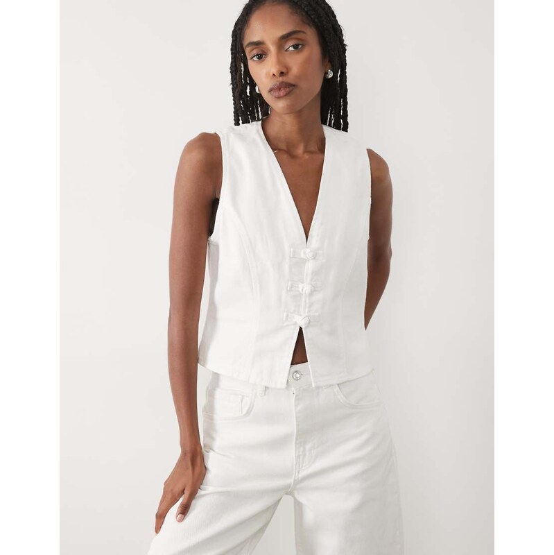 Mango Bimba 100% cotton waistcoat co-ord in white