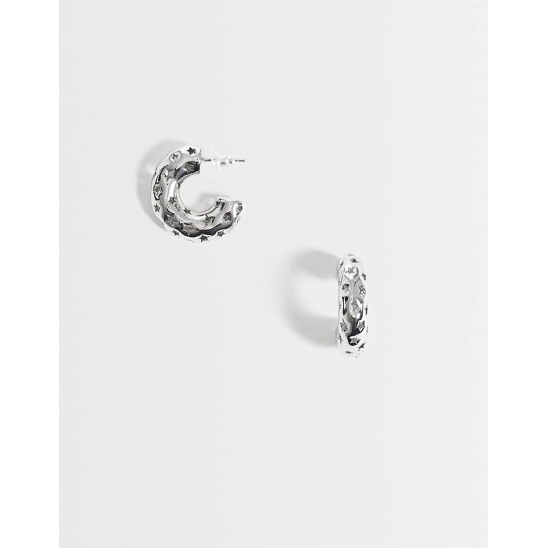 Reclaimed Vintage cut out work star hoops in silver