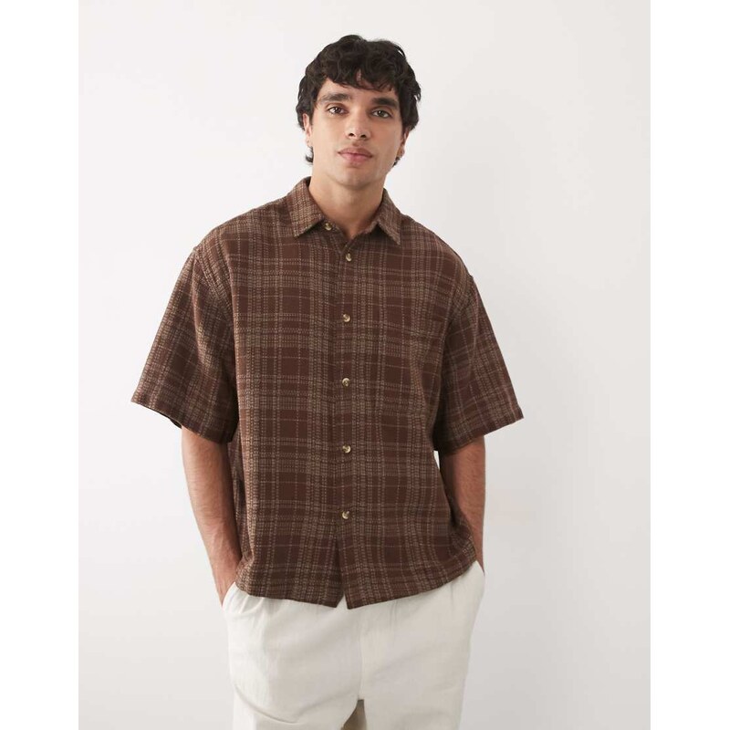 ASOS DESIGN boxy oversized check shirt in brown