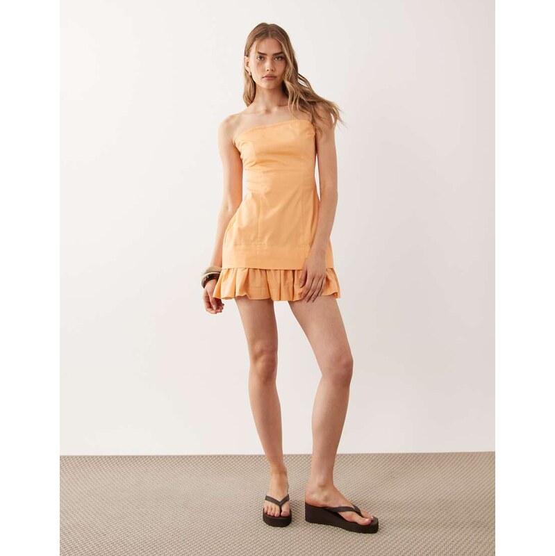ASOS DESIGN structured cotton bandeau mini sundress with ruffle