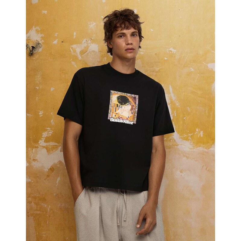 Bershka Short sleeve klimt print t-shirt in black