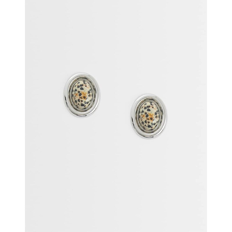 ASOS DESIGN stud earrings with dalmatian stone set design in