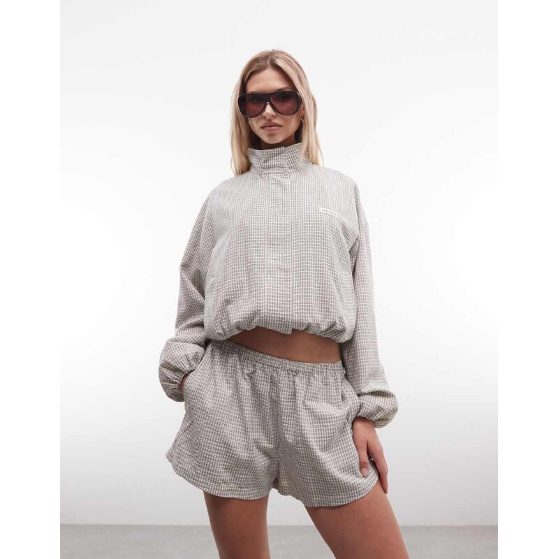 Cernucci check twill funnel neck jacket co-ord in ecru-White