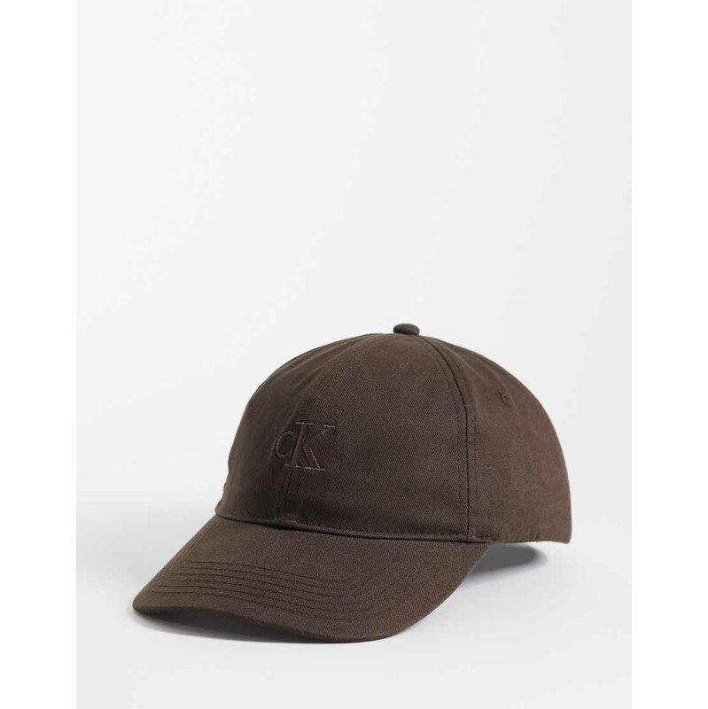 Calvin Klein Monogram embroidered baseball cap in chocolate