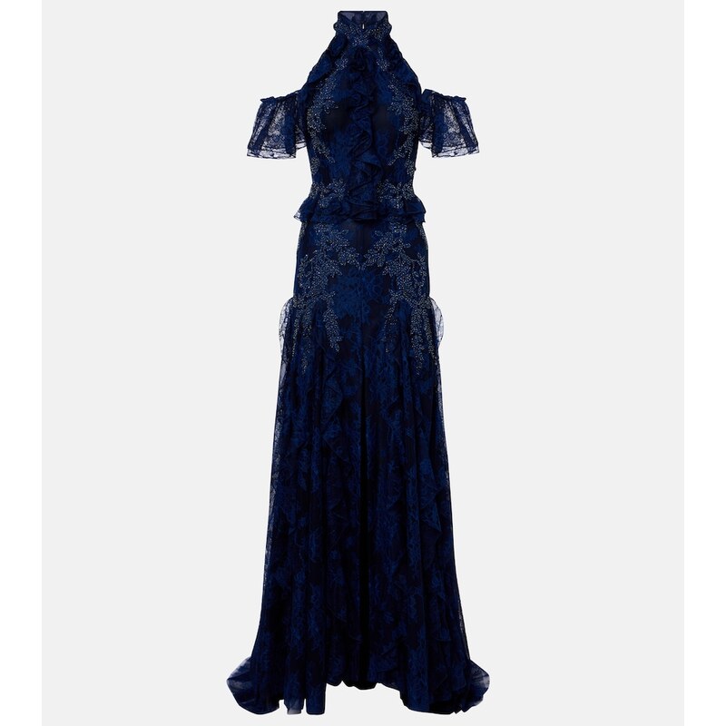 Costarellos Embellished halterneck lace gown