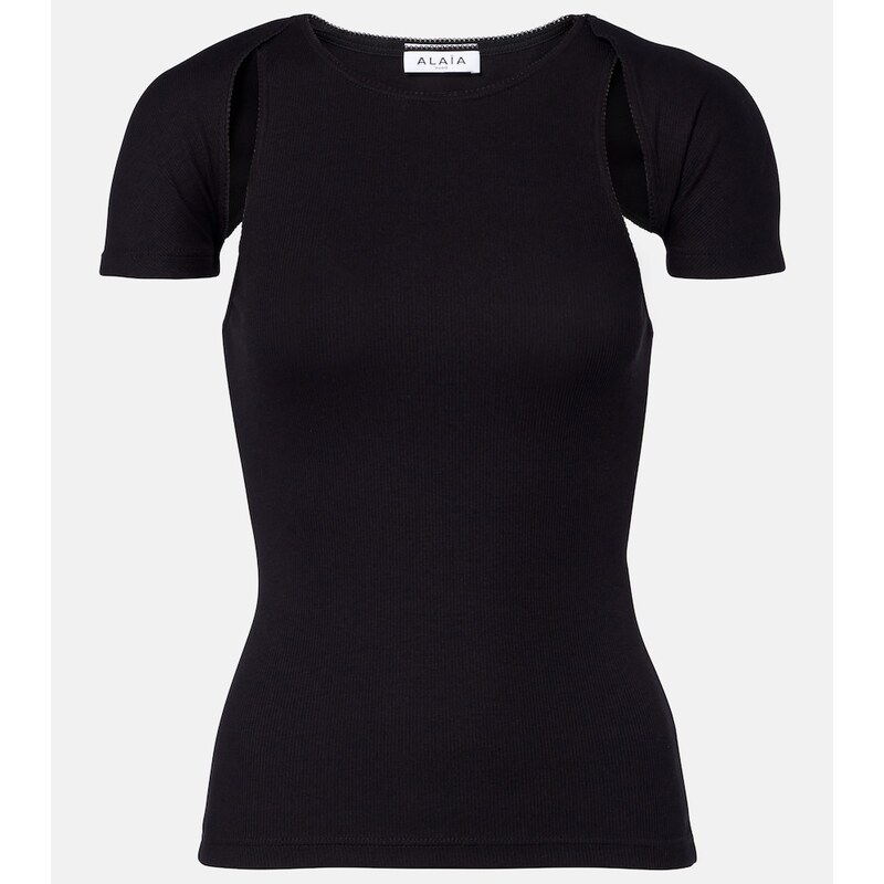 Alaia AlaÃ¯a Layered ribbed-knit jersey top