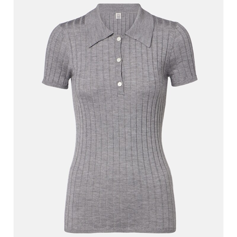 Toteme Ribbed-knit cashmere and silk polo shirt