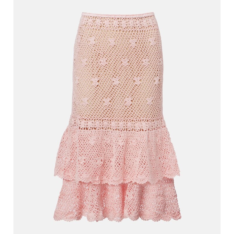 Anna Kosturova Florence crochet ruffled cotton midi skirt