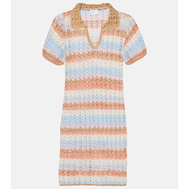 Anna Kosturova Crochet striped cotton polo dress