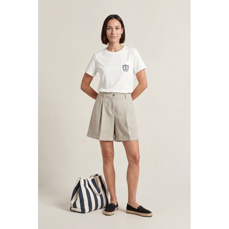 TRIČKO GANT REG COTTON CREST POCKET SS T-SHIRT EGGSHELL