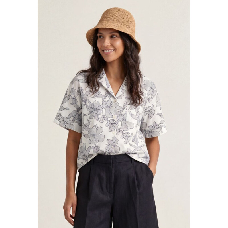 KOŠILE GANT REG FLORAL PRINT LINEN SS SHIRT EVENING BLUE