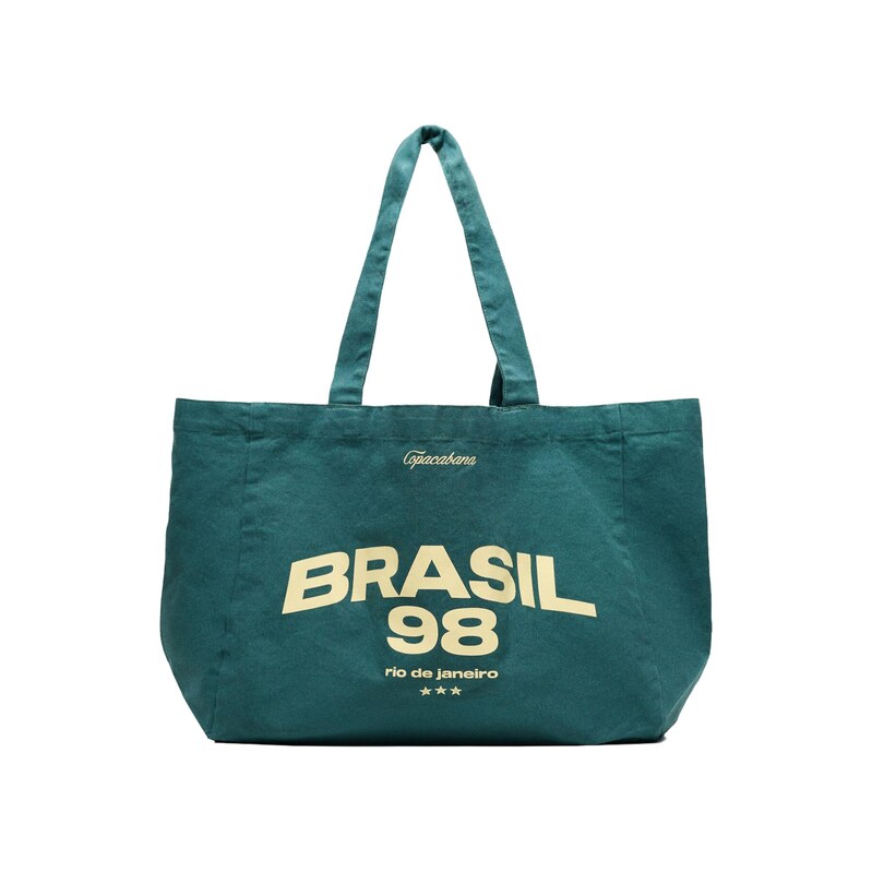 Bershka Nákupní taška BRASIL světle žlutá / smaragdová