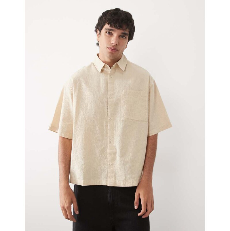 ASOS DESIGN boxy oversized seersucker shirt in yellow