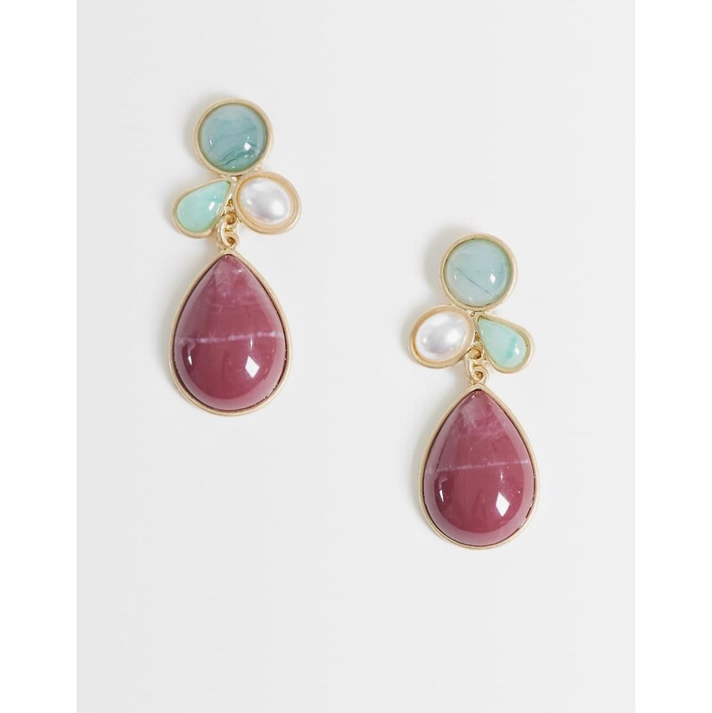 Reclaimed Vintage gem stone drop earrings in gold-Multi