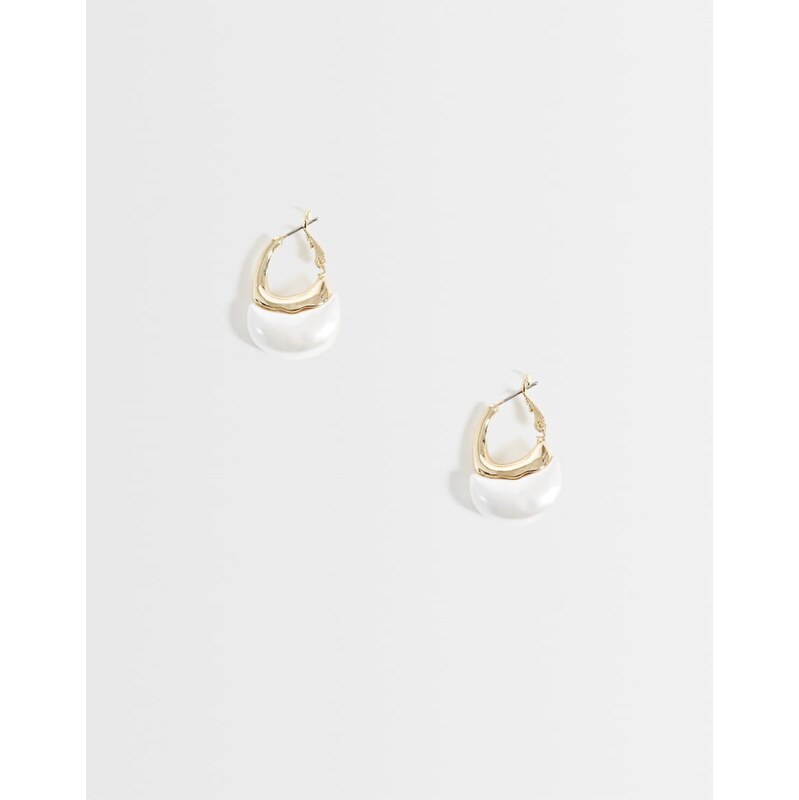 Reclaimed Vintage pearl chubby hoop earrings in gold