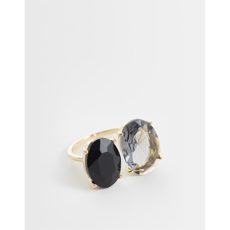ASOS DESIGN ring with double black and clear stone-setting in