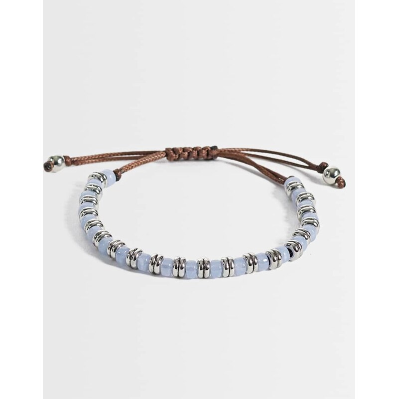ASOS DESIGN beaded puller bracelet in blue