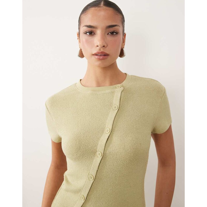 ASOS DESIGN textured knit asymmetric button through t-shirt co