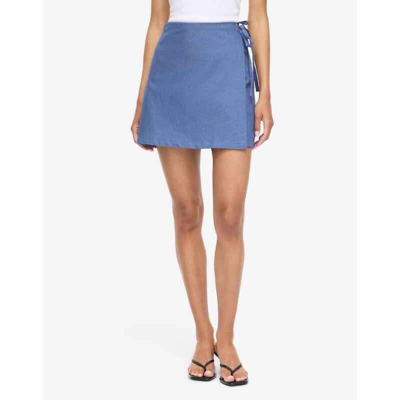 Noisy May Wrap skirt in medium blue denim