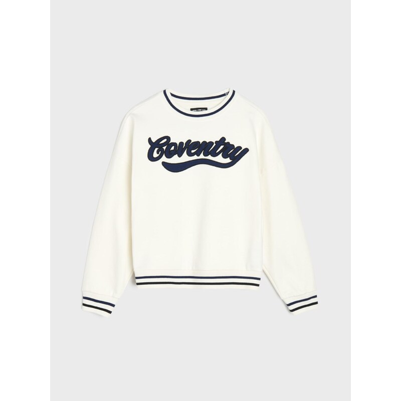 Sinsay - Crewneck mikina s nápisem - krémová