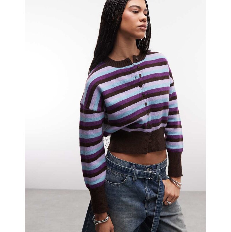 Daisy Street fitted waist cardigan in multi stripe